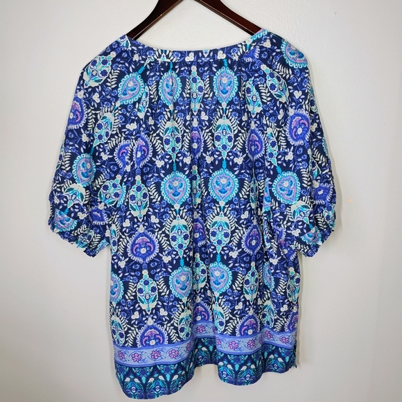Talbots Pleated Sleeve Top Womens XL Floret Medallion Tassels‎ Paisley Bohemian - Picture 4 of 11
